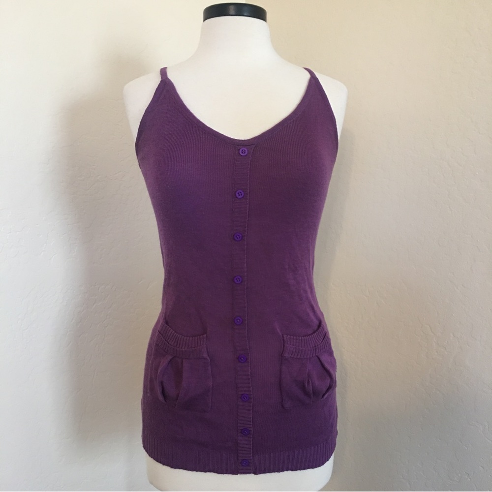Long Purple Top With Thin Straps, Size: S